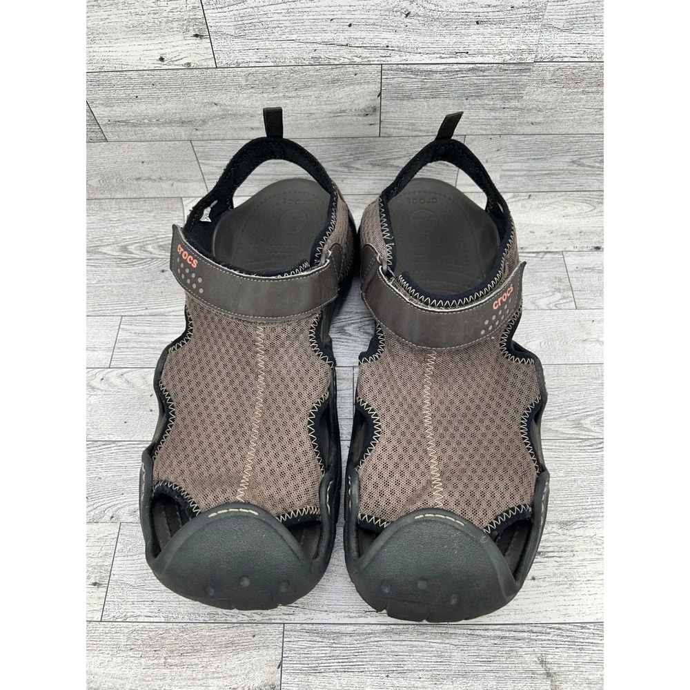 Crocs Men's Sport Sandals Water Shoes Size 12 Brown Mesh Hook‎ and Loop